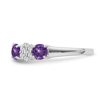Sterling Silver Diamond 0.25Ctw and Amethyst Ring