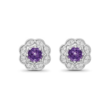 Diamond 0.12Ctw and amethyst Sterling Silver Earring