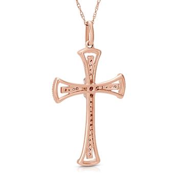 Diamond 0.25Ctw 10k Rose Gold Cross Pendant With Chain