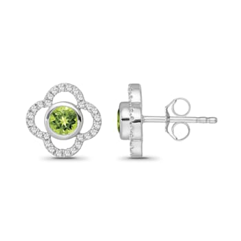 Diamond 0.25Ctw and Peridot Sterling Silver Earring