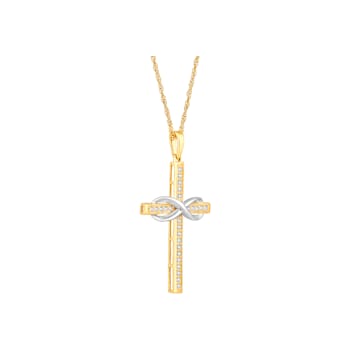 Diamond 0.20Ctw 10k Two-tone Gold Cross Pendant With Chain