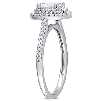 1 CT DEW Created Moissanite and 1/3 CT TW Diamond Double Halo Engagement
Ring in 14K White Gold