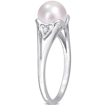 7-7.5MM Freshwater Cultured Pearl and Diamond Accent Split-Shank Ring in
Sterling Silver