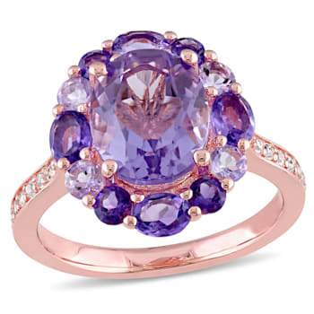 3 3/4 CT TGW Multi-Gemstones Floral Ring in Rose Gold Plated Sterling Silver