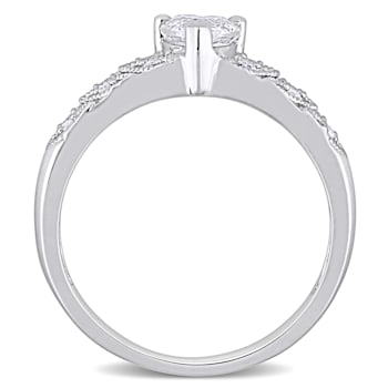 3/5 CT TGW Created White Sapphire and Diamond Accent Vintage Ring in
Sterling Silver