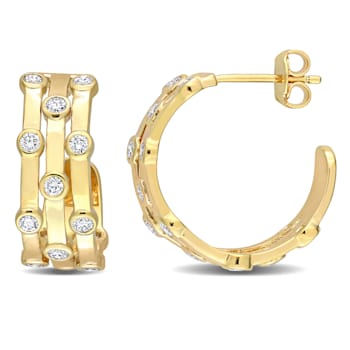 7/8 CT TGW Lab Grown Diamond Triple Row Vintage Earrings in 18K Yellow
Gold Plated Sterling Silver