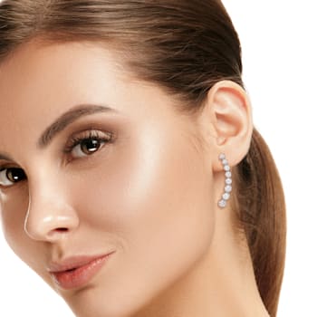 2 1/2 CT TW Diamond Graduated Curved Line Earrings in 14K White Gold