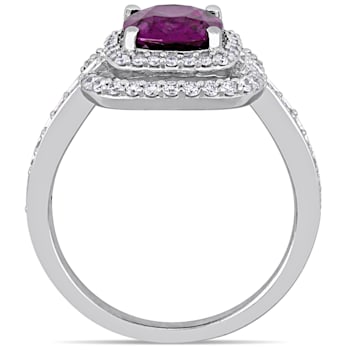 1 4/5 CT TGW Rhodolite, Garnet and 1/2 CT TW Diamond Double Halo Ring in
14K White Gold