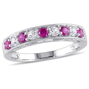 4/5 CT TGW Created Ruby and Created White Sapphire Anniversary Ring in
Sterling Silver