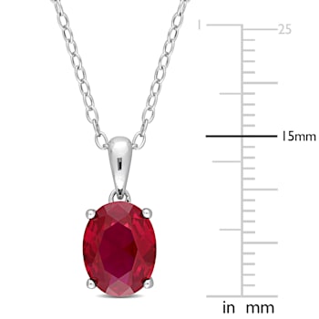 3 CT TGW Created Ruby Solitaire Pendant with Chain in Sterling Silver