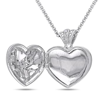 Diamond Heart Locket Pendant with Chain in Sterling Silver