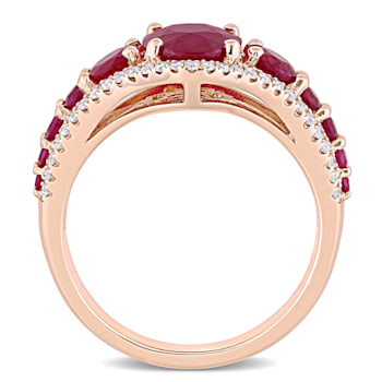 3 2/5 CT TGW Ruby and 1/3 CT TW Diamond Graduated Ring in 14K Rose Gold