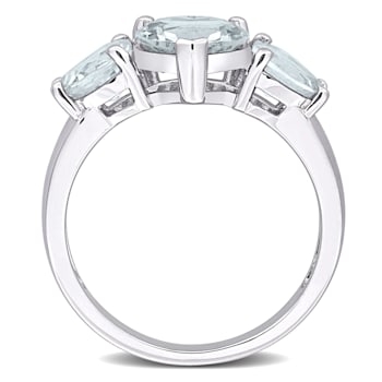2 4/5 CT TGW Aquamarine 3-Stone Heart Ring in Sterling Silver