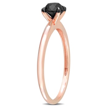 3/4 ct Black Diamond Solitaire Engagement Ring in 14K Rose Gold