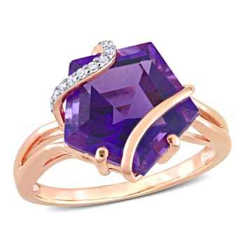 6 CT TGW Amethyst and Diamon Accent Wrapped Ring in Rose Plated Sterling Silver