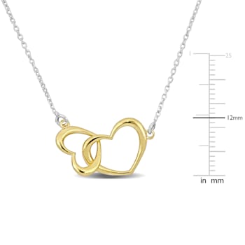 Double Heart Charm Necklace in 2-Tone Sterling Silver