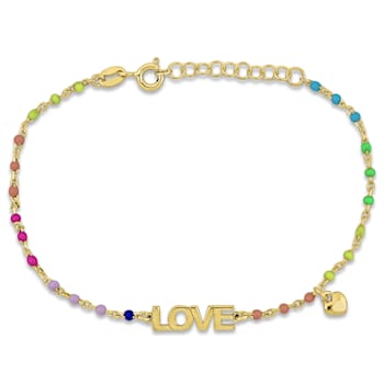 Love and Heart Charm Bracelet in Yellow Plated Sterling Silver