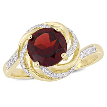 2 1/7 CTW Garnet, White Topaz and Diamond Swirl Ring in Yellow Plated
Sterling Silver