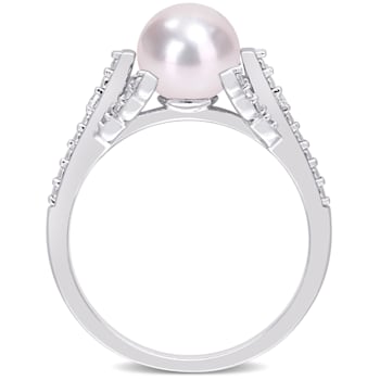 7-7.5MM Freshwater Cultured Pearl and Diamond Accent Vintage Ring in
Sterling Silver