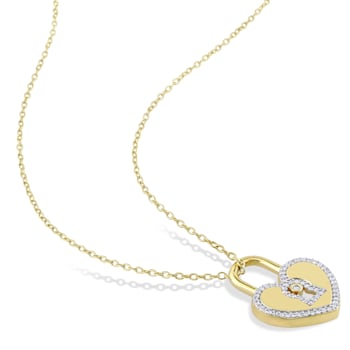 1/5ctw Diamond Heart Lock Pendant with Chain in 18K Yellow Gold Over
Sterling Silver