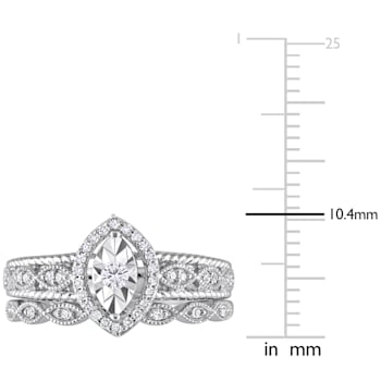 1/5 CT TW Diamond Oval Halo Bridal Ring Set in Sterling Silver