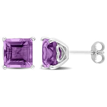 4 1/2 CT TGW Square Amethyst Stud Earrings in Sterling Silver