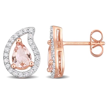 1 7/8 CT TGW Morganite and White Topaz Teardrop Stud Earrings in Rose
Plated Sterling Silver