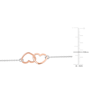Double Heart Charm Chain Bracelet in 2-Tone White and Rose Plated
Sterling Silver