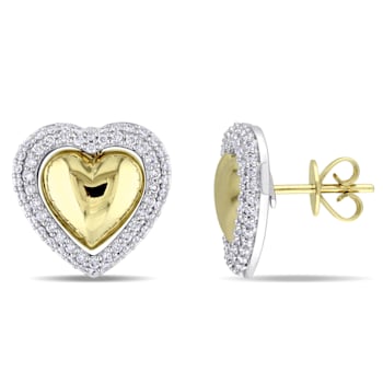 1/2 CT TW Diamond Heart Stud Earrings in 14k 2-Tone White and Yellow Gold