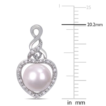 7-7.5 MM Freshwater Cultured Pearl and 1/10 CT TW Diamond Heart Drop
Earrings in Sterling Silver