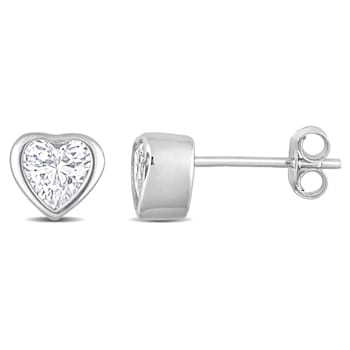 1 5/8 CT TGW Cubic Zirconia Heart Stud Earrings in Sterling Silver