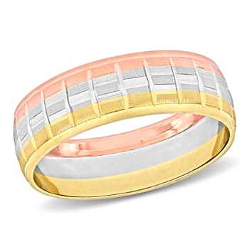 Men's 6mm Matte Three Row Wedding Band in 10K 3-Tone Gold