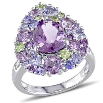 4 1/2 CT TGW Multi-Gemstones and Diamond Accent Cocktail Ring in
Sterling Silver