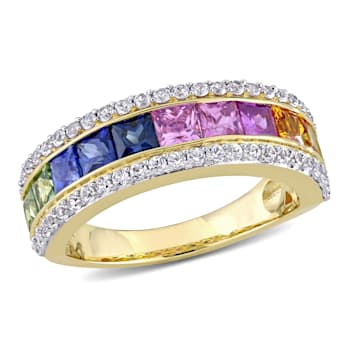 3 CT TGW Multi-Color Sapphire Ring in 14K Yellow Gold