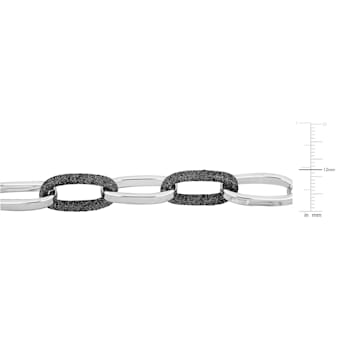 Black Enamel Oval Link Bracelet in Sterling Silver
