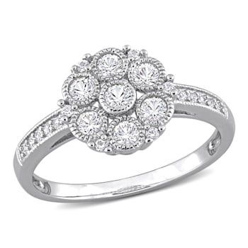 3/4 CT TGW Created White Sapphire Floral Ring in Sterling Silver