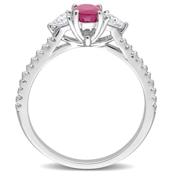 3/5 CT TGW Ruby and 1/2 CT TW Diamond Three-Stone Ring in 14K White Gold