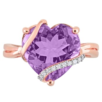 6 1/2 CT TGW Amethyst and Diamond Accent Heart Ring in Rose Plated
Sterling Silver