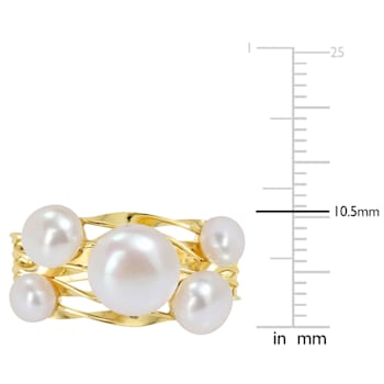 4-7.5MM Freshwater Cultured Pearl Coil Ring in Yellow Plated Sterling Silver