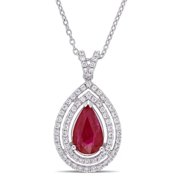 1 3/4 CT TGW Ruby and 1/3 CT TW Diamond Teardrop Necklace in 18K White Gold