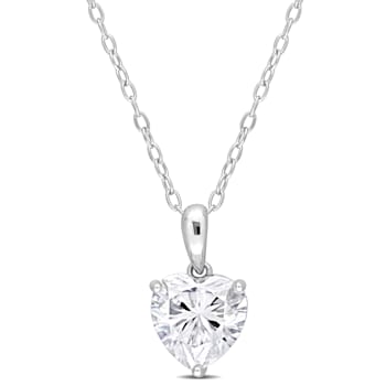 2 CT DEW Created Moissanite Solitaire Pendant with Heart Detail and
Chain in Sterling Silver