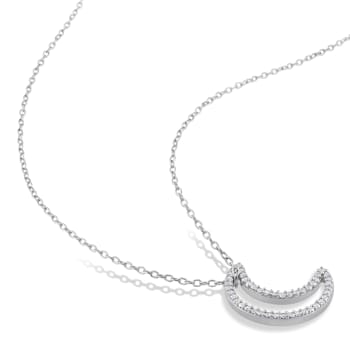 1/5 CT TDW Diamond Moon Pendant with Chain in Sterling Silver