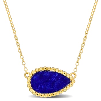 4 CT TGW Lapis Necklace with Beaded Halo in Yellow Plated Sterling Silver