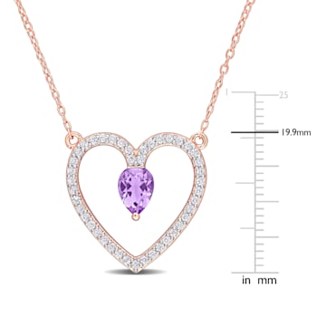 1 1/8 CT TGW Amethyst and White Topaz Open Heart Pendant with Chain in
Rose Plated Sterling Silver