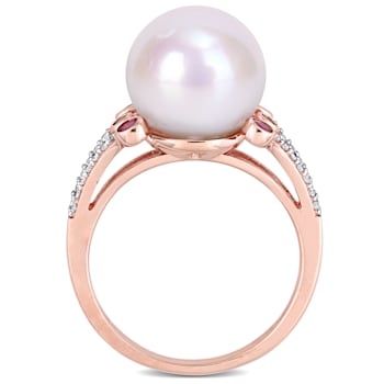 1/5 CT TGW Ruby, 11-12MM Freshwater Cultured Pearl and 1/7 CT TW Diamond
Ring in 10K Rose Gold