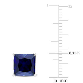 5 1/2 CT TGW Square Cut Created Blue Sapphire Stud Earrings in Sterling Silver