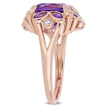 3 1/3 CT TGW Amethyst and Topaz Floral Ring in Rose Gold Plated Sterling Silver