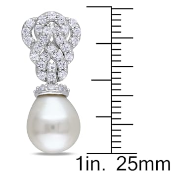 9-9.5MM Freshwater Cultured Pearl With Created Sapphire Drop Earrings in
Sterling Silver