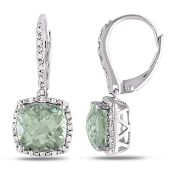 5 3/4 CT TGW Green Quartz and 1/5 CT TDW Diamond Halo Earrings in
Sterling Silver