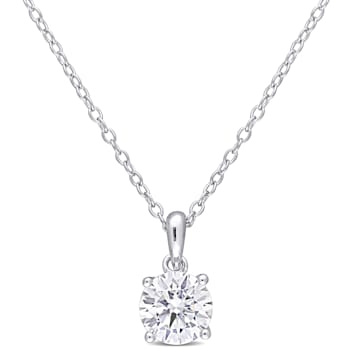 1 CT DEW Created Moissanite Solitaire Pendant With Chain in Sterling Silver